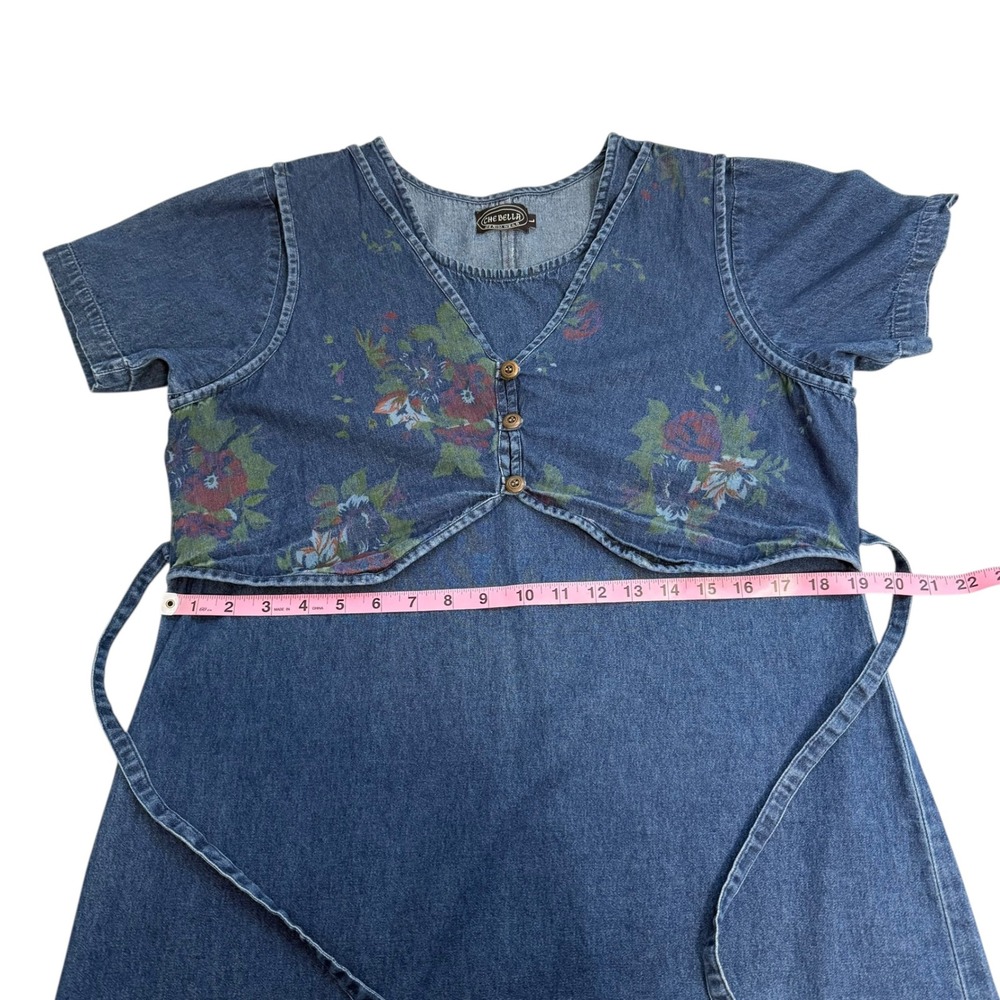 Vintage | Che Bella | Denim Floral Layered Maxi Dress Blue Medium Wash Size L - Picture 13 of 16